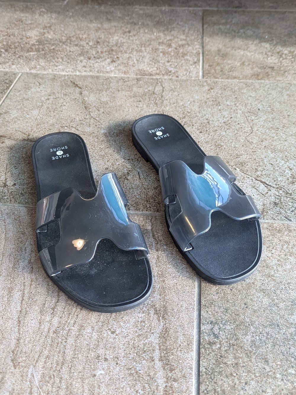 Shade & Shore Black Clear Slide Sandals